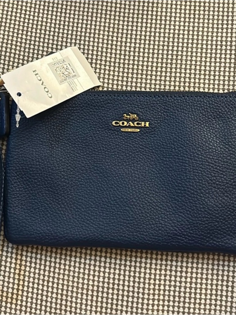 Coach Blue Pebbled Leather Wristlet with Gold Hardware